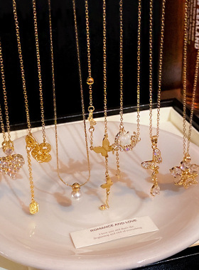 women necklace ladies轻奢小众钛钢项链女感气质锆石珍珠吊坠