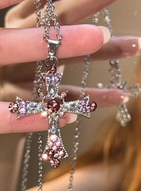 Women Necklace ladies甜酷风辣妹十字架项链女重工镶钻哥特欧美