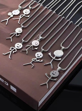 新款趣味个性卡通火柴人儿童项链可爱男女情侣搞怪潮流学生饰品女