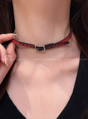 纯欲风温感变色菠萝红choker颈链