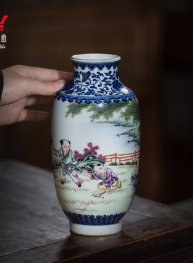 钟家窑青花瓷童子对瓶