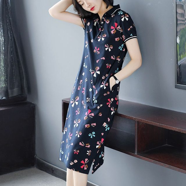 Women's POLO lapel large size short-sleeved dress