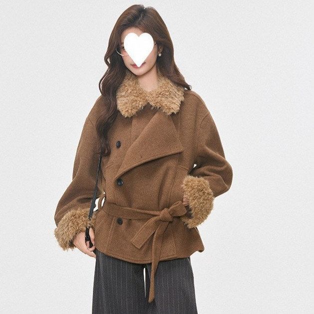 现货新品 WESTAYONE毛领加厚毛呢大衣外套女士小个子高级+阔腿裤 - 图0