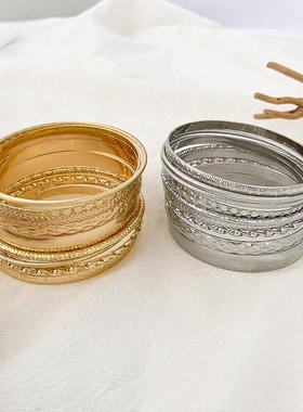 ethnic style alloy bracelet set women bangle golden 覆古手镯