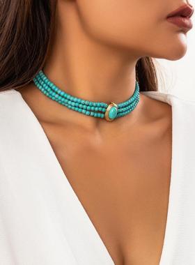 Neckchain beaded vintage ethnic style collar set个性项炼套装