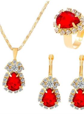 women necklace earrings jewelry set rhinestone ring bridal