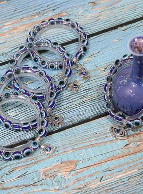 土耳其蓝眼手镯设计款 男士银链风格手饰 仿白金和田玉手链