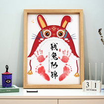 Rabbit Baby Newborn Babys Hands And Feet Prints Full Moon 100 Days Hands Foot Print Gift Custom Zodiac Photo Frame Souvenir