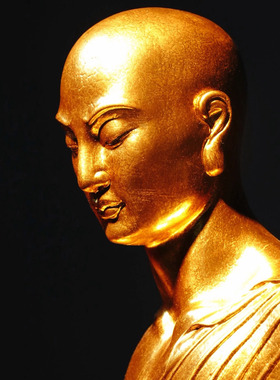 缅甸柚木金箔鸠摩罗什佛像雕像