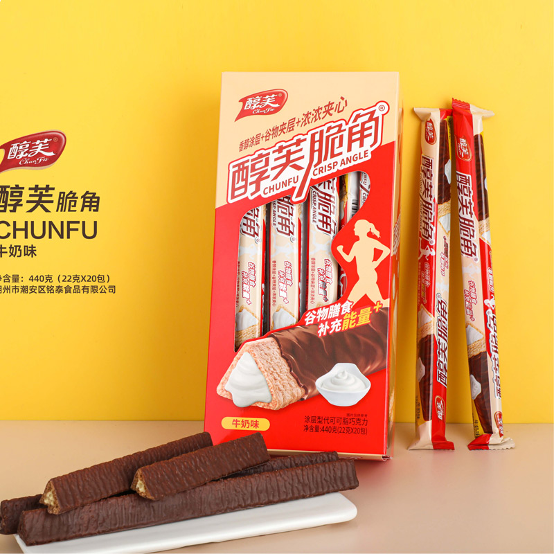 醇芙脆角巧克力涂层果仁夹心三角酥能量棒休闲网红小零食充饥食品 - 图0