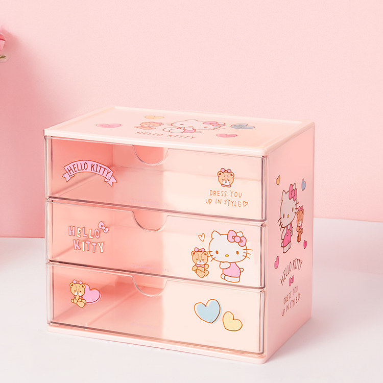 miniso名创优品三丽鸥三层抽屉收纳盒凯蒂猫桌面收纳盒首饰储物,淘宝优惠券,粉丝福利购,淘宝优惠卷