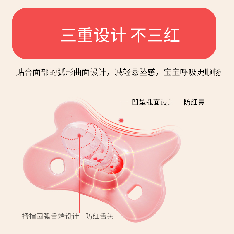 婴儿母乳安抚奶嘴新生哭闹扁头安睡型硅胶超软防胀气小孩两只