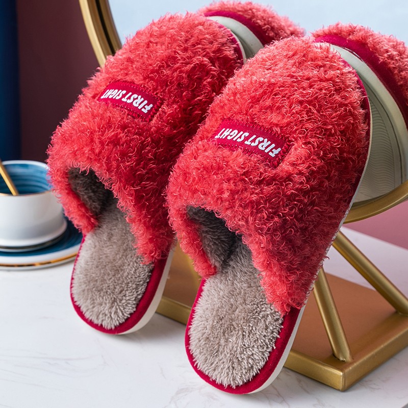 2024新款秋冬季棉拖鞋女居家用防滑情侣室内毛绒本命年红色棉拖男