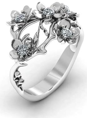 Romantic Silver Color Flower Rings Bridal Wedding Ceremony P