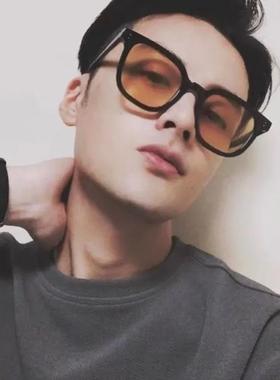 2024年新款方形简单粗框墨镜茶色黄色半透男女潮复古配近视太阳镜