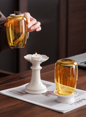 高级感轻奢风烛台玻璃香薰灯家用室内持久留香香薰蜡烛灯茶室摆件