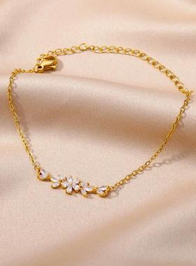 Elegant Zircon Flowers Bracelet For Women Girls Charm Gold C