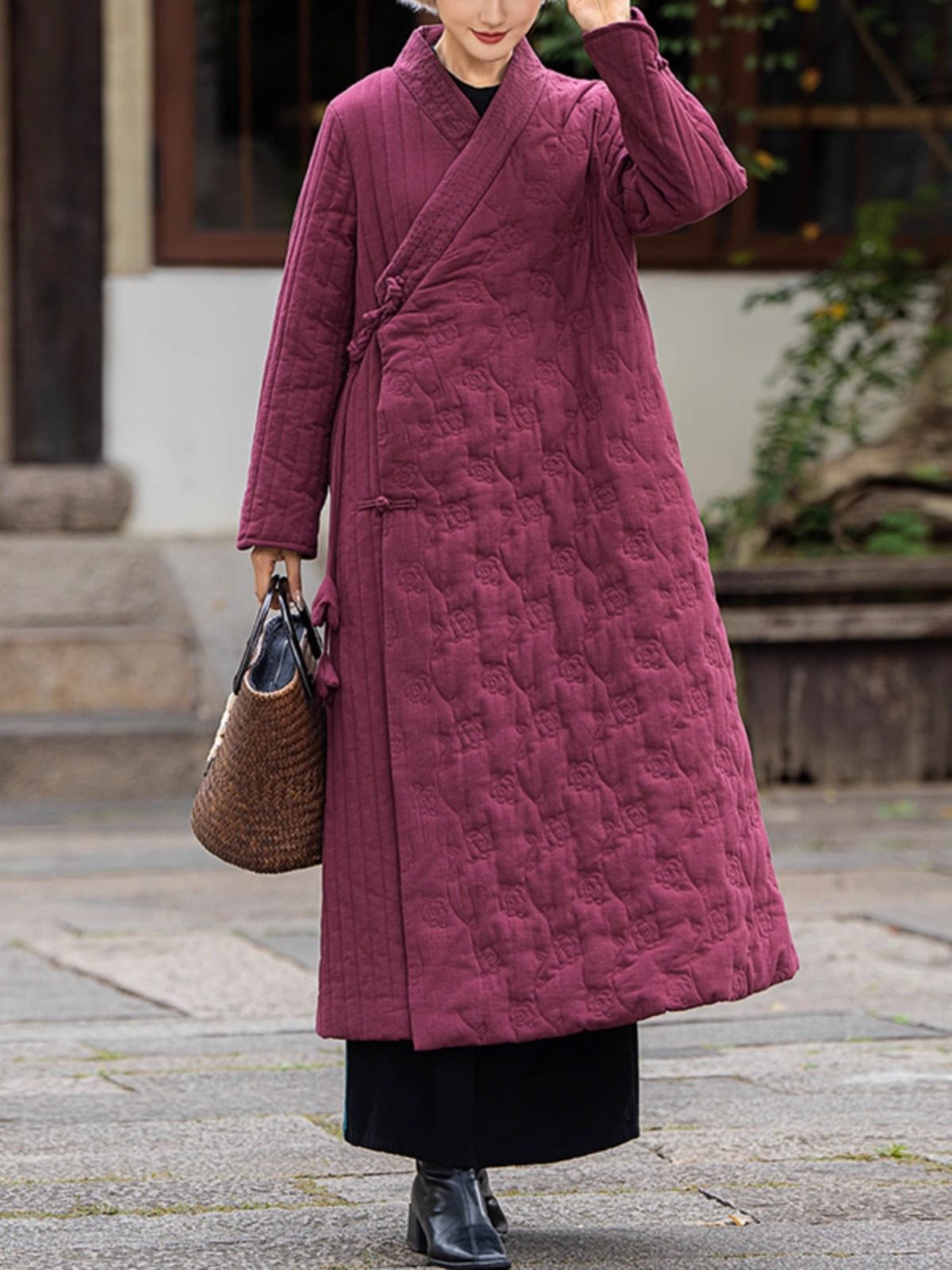 2025新款亚麻夹棉长款汉服外套国风棉服斜襟满绣民族风盘扣棉衣,淘宝优惠券,粉丝福利购,淘宝优惠卷