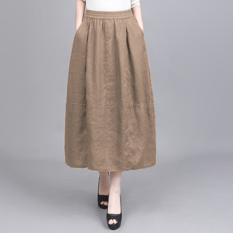 夏季薄款中长款遮肚大摆裙女2026年春秋新款亚麻a字裙花苞半身裙,淘宝优惠券,粉丝福利购,淘宝优惠卷