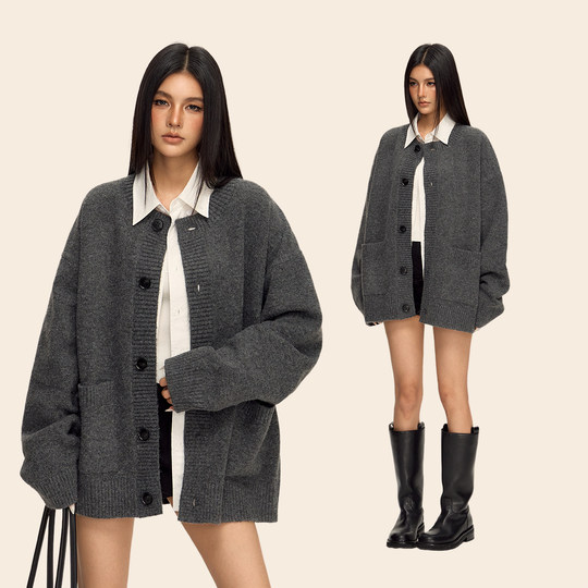 CLIMAXVISION lazy style knitted cardigan