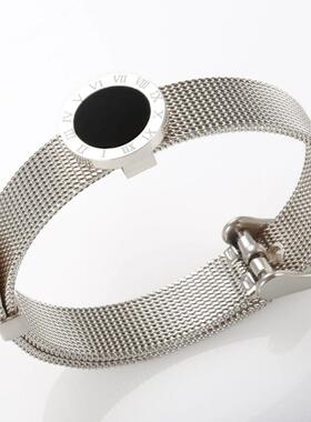 Watchband Adjustable Mesh Bracelets Black Round Roman Numera