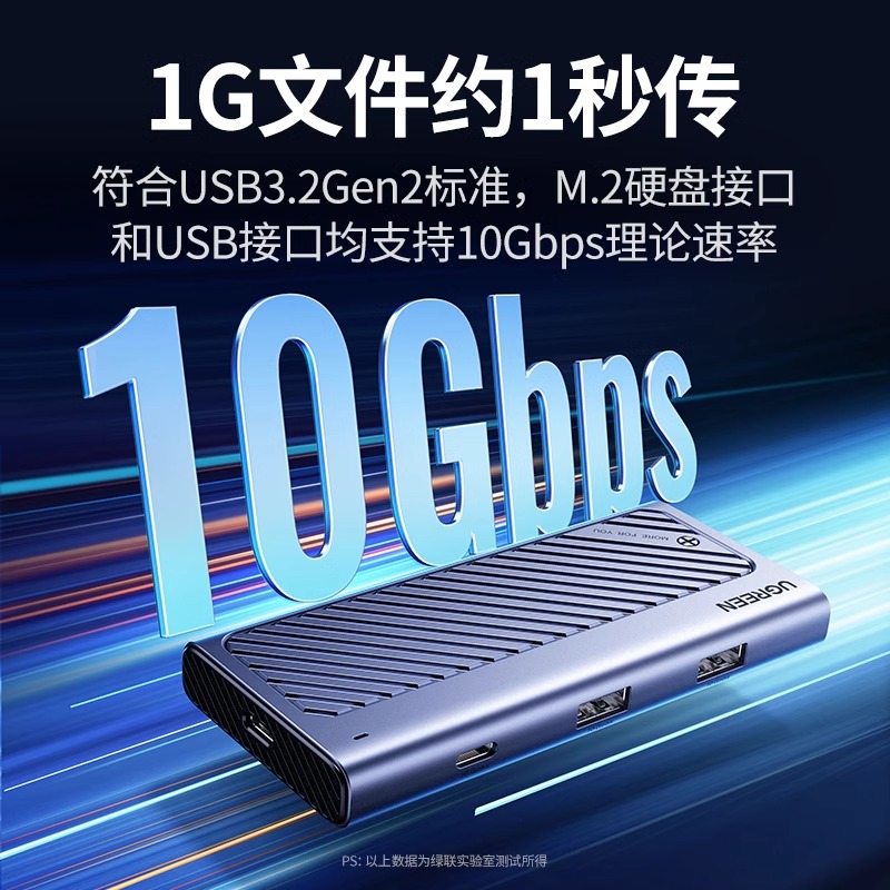 绿联m.2固态硬盘盒nvmem2移动硬盘盒子usb3.2扩展typec拓展坞hub-图0