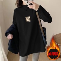 Gestational Woman Dress Duvet Semi-High Neckline Undershirt Autumn Winter Brief Casual Loose Blouse With Long Thickened Long-sleeved T-shirt