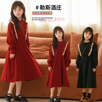 2023 Winter fit Korean version Girls dress pure cotton gush with dress red princess dresses New Year dress New Years dress