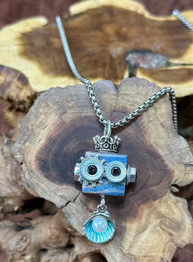 木质手工DIY可爱朋克机器人项链