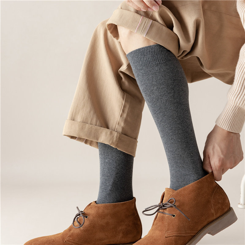 男士长筒保暖棉防臭黑色及膝高筒袜 棉季说长筒袜