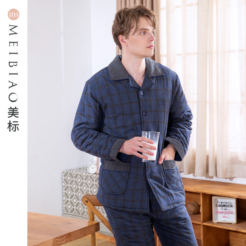 美标男士纯棉加厚秋冬款格子质睡衣 美标服饰宝航专卖睡衣/家居服套装