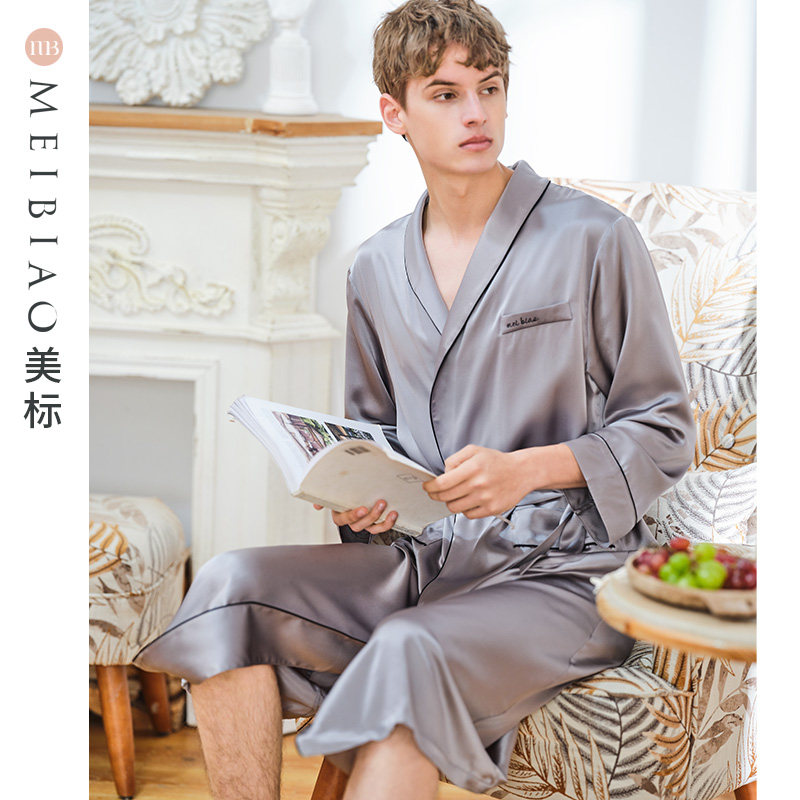 美标男19姆米重磅100%桑蚕丝浴袍 美标服饰宝航专卖睡袍/浴袍