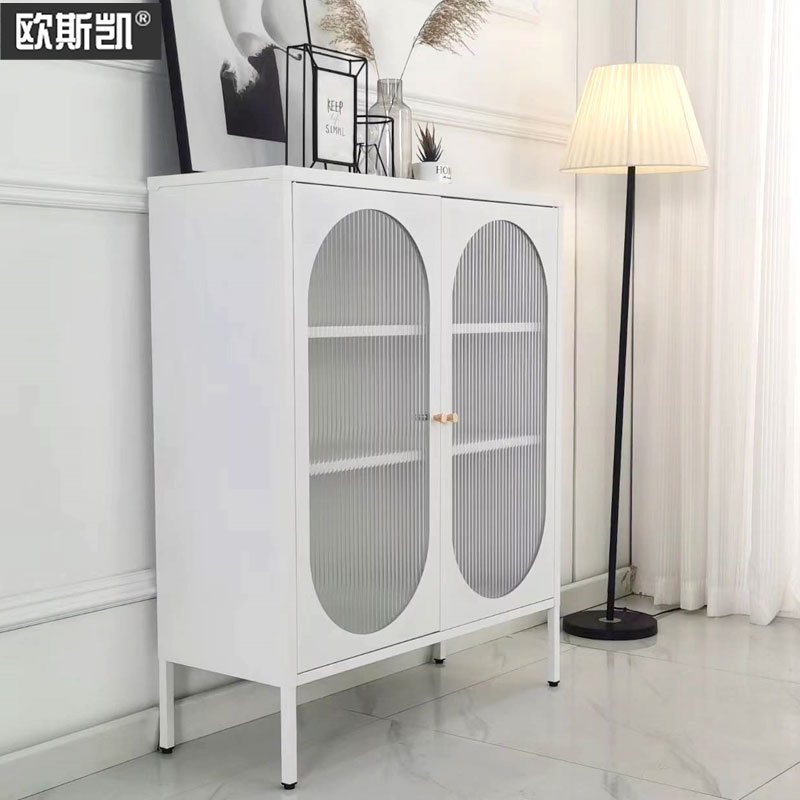 铁艺餐边柜客厅置物柜鞋柜铁皮柜阳台柜钢制储物柜长虹玻璃收纳柜 - 图0