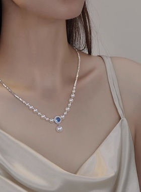 海蓝宝淡水珍珠纯银项链