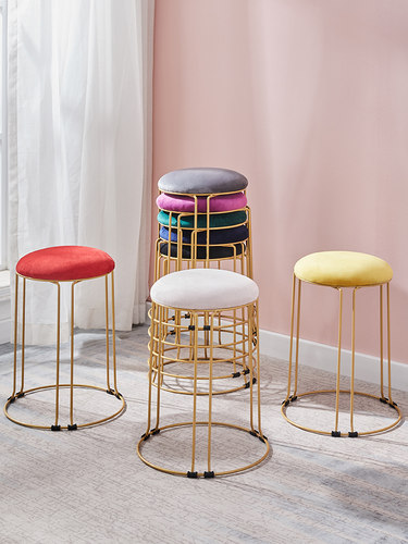 Nordic simple metal round dining cair fasion makeup stool - 图1