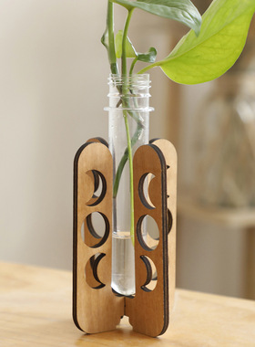 跨境日月镂空实木植物置物架悬挂式木架试管简约家居卧室墙壁