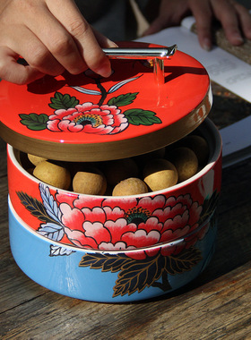 新中式创意陶瓷三层收纳盒彩绘家居装饰摆件首饰盒茶几结婚