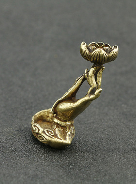 复古黄铜器茶道摆件佛手拈倒流香插纯铜荷花香插禅意佛堂家居