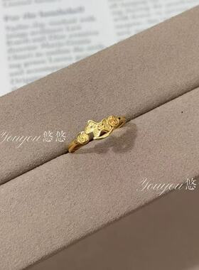 马上有钱~轻奢沙金小马铜钱戒指女开口小众设计本命年小马指环
