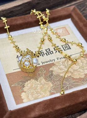 设计师款金色招“财”珍珠篮子吊坠项链女轻奢高级小众时尚颈链
