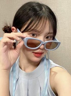 日本优选MUJIE复古蓝色方形多巴胺风Y2K墨镜女2025新款圆脸拍照太