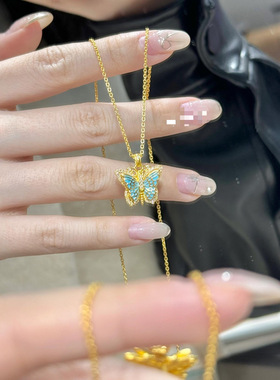 源200+！现69.9！古法烧蓝点钻蝴蝶项链 显白洋气 持久保色