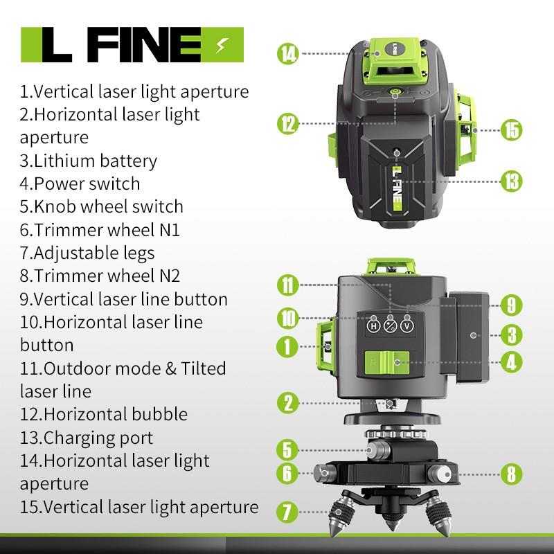 LFINE4D16线3D12线绿光水平仪激光水平仪投线仪Laserlevel-图1