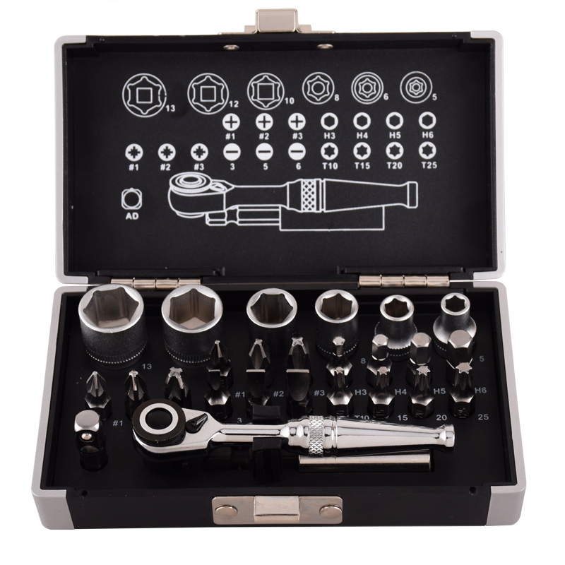 工业级品质超迷你微型棘轮扳手六角套筒批头维修工具组合26件套装 - 图0