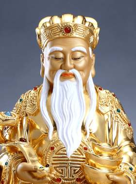 全铜贴金镶宝土地公婆神像礼摆件