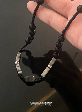 新中式国风串珠项链复古轻奢小众锁骨链男士女男款配饰男潮毛衣链