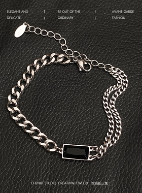 小众黑色宝石双层手链男