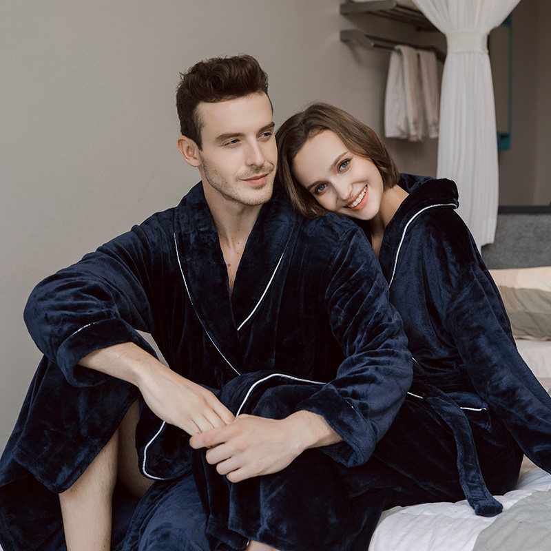 秋冬款法兰绒男士冬季情侣加绒睡袍 秋泓齐木棉睡袍/浴袍