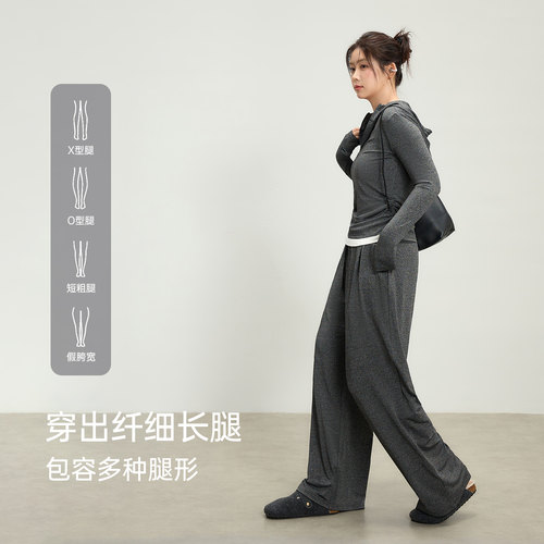 大码胖MM垂感女宽松跑步健身速干瑜伽休闲运动卫裤阔腿拼色长裤春 - 图0