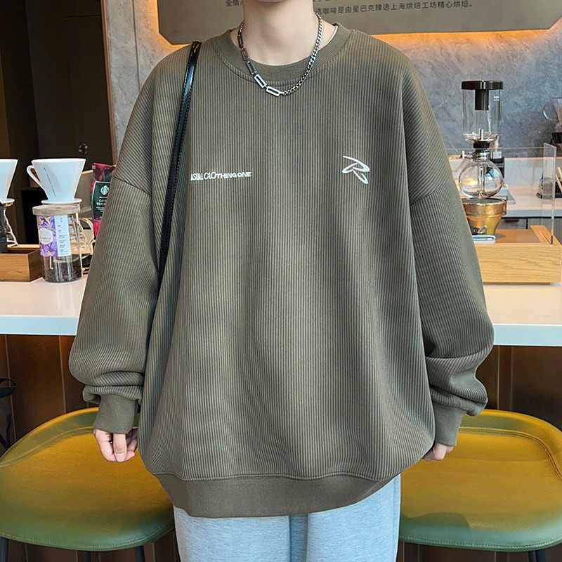 港风高级感 圆领卫衣男春秋季青少年长袖T恤潮牌上衣休闲宽松外套,淘宝优惠券,粉丝福利购,淘宝优惠卷
